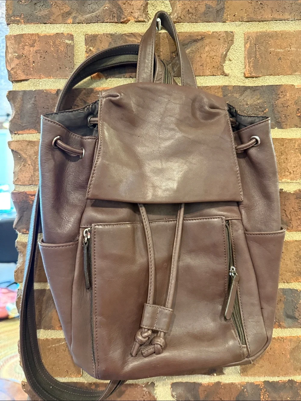 St. John's Bay Brown Leather Drawstring Backpack